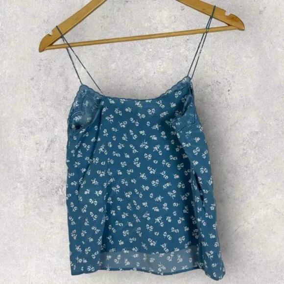 Sezane 100% Silk Palma Blue Floral Tank Top Camisole Boho Size 32 French US 0 - Picture 12 of 13